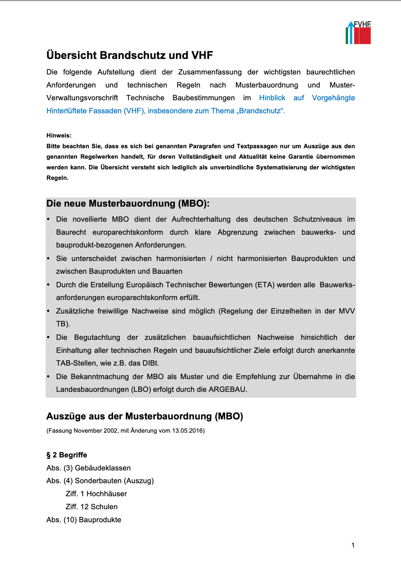 Übersicht Brandschutz und VHF