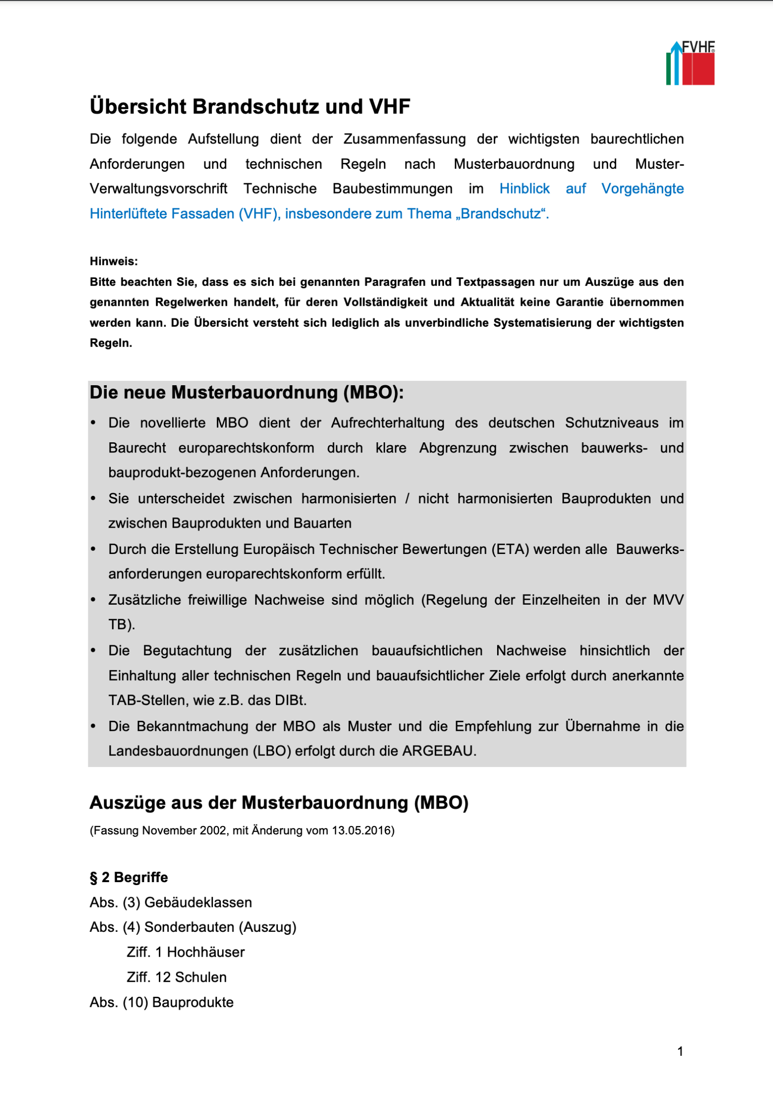 Übersicht Brandschutz und VHF