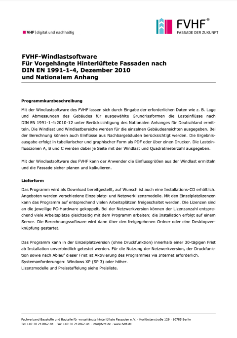 FVHF-Windlastsoftware (Programmkurzbeschreibung 2010)