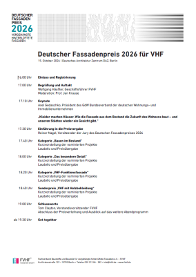 Programm Deutscher Fassadenpreis 2026 für VHF
